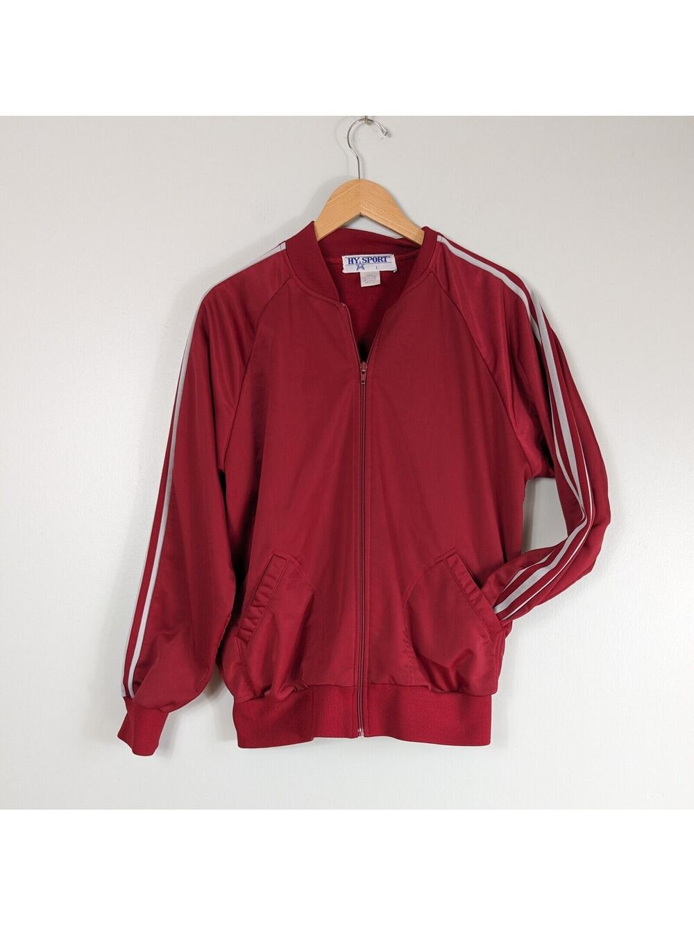 Vintage Striped Track Jacket L Red Zip 80s Sport Soccer Blokecore Athletic